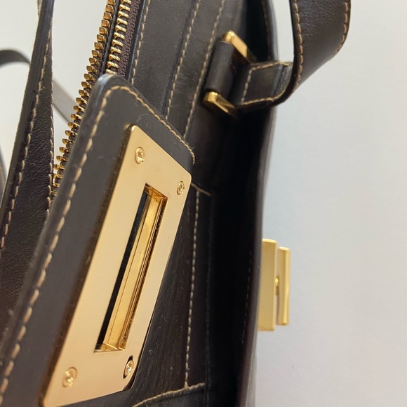 Vintage Y2K Baguette Ralph Lauren Brown Leather Shoulder Bag Double Handle - Picture 8 of 10